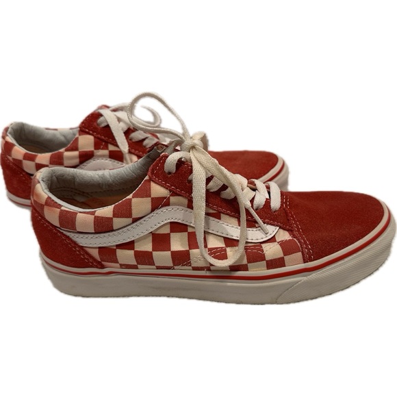 VANS OLD SKOOL SKATE SHOES RED/WHITE CHECKERED Size Women 7 - Men 5.5 - Picture 2 of 7